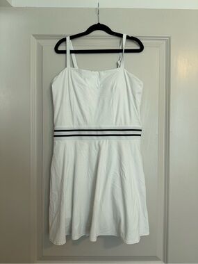 White Striped Waist Athletic Dress - Women